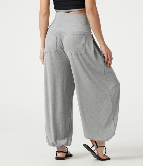 High Stretch Ribbed High Waisted Tummy Control Casual Joggers with Pockets — Fog Gray — view 2