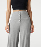High Stretch Ribbed High Waisted Tummy Control Casual Joggers with Pockets — Fog Gray — view 5