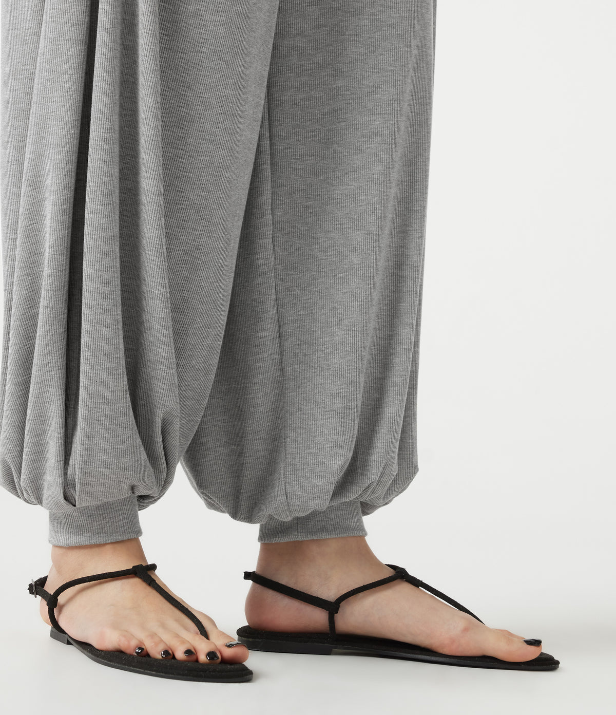 High Stretch Ribbed High Waisted Tummy Control Casual Joggers with Pockets — Fog Gray — view 8