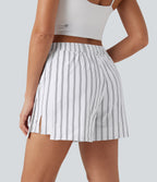 High Waisted Split Stripe Tennis Shorts with Pockets 4'' — Griege Stripe — view 2
