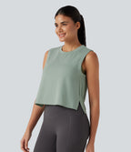 Round Neck High Low Quick Dry Workout Tank Top — Iceberg Green — view 1