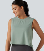 Round Neck High Low Quick Dry Workout Tank Top — Iceberg Green — view 4