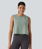 Round Neck High Low Quick Dry Workout Tank Top — Iceberg Green — view 3