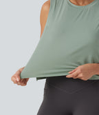 Round Neck High Low Quick Dry Workout Tank Top — Iceberg Green — view 6