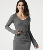 V Neck Lace Long Sleeve Top — Darl Gray Floral Yarn — view 1