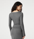 V Neck Lace Long Sleeve Top — Darl Gray Floral Yarn — view 2