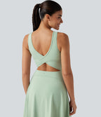 Airy Square Neck Built-in Bra 2-in-1 InstantCool Midi Dance Active Dress with Pockets-Edition — Light Bean Green — view 6