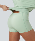 Airy Square Neck Built-in Bra 2-in-1 InstantCool Midi Dance Active Dress with Pockets-Edition — Light Bean Green — view 7