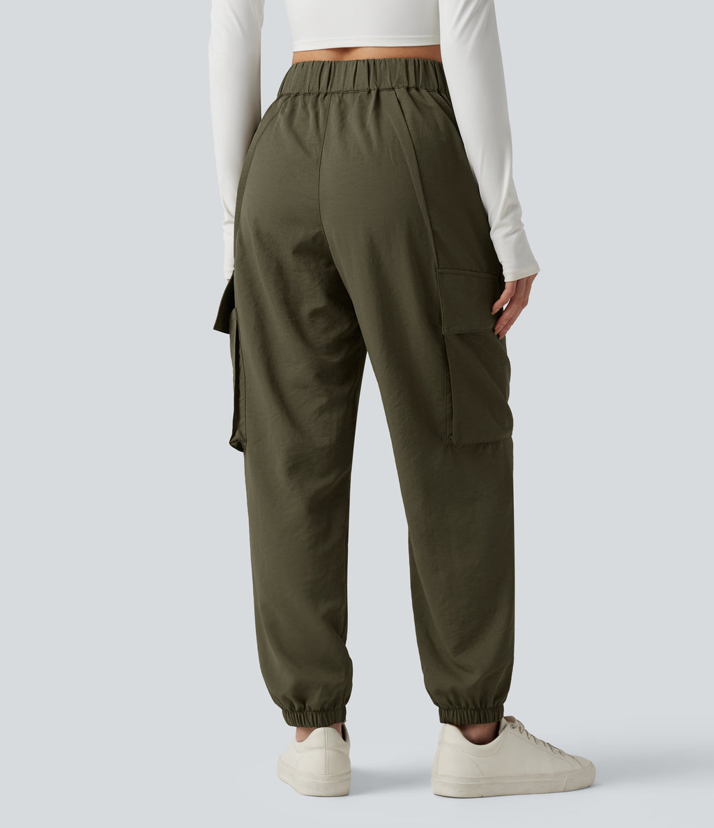 Mid Rise Casual Cargo Joggers with Pockets — Ivy Green — view 2