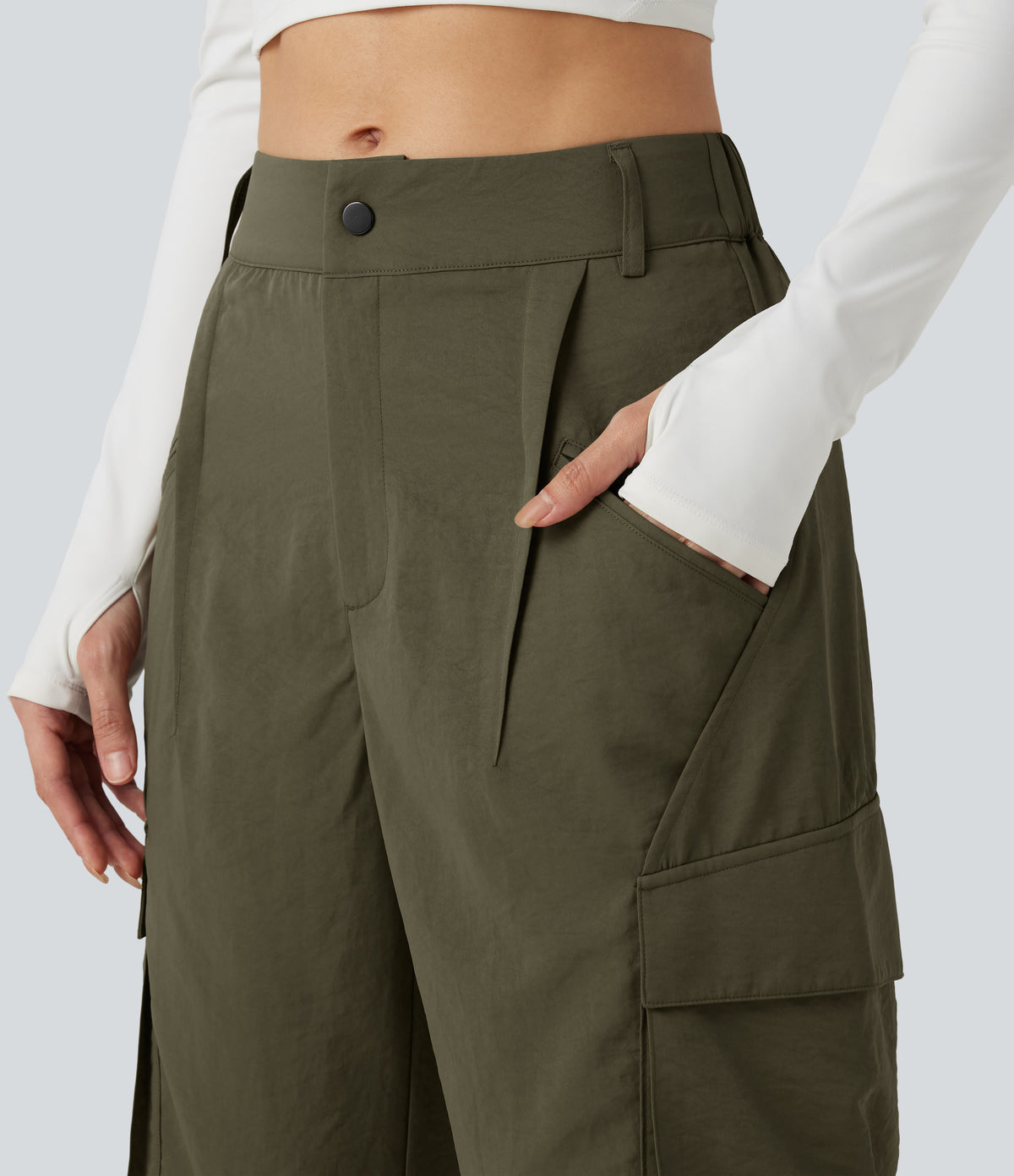 Mid Rise Casual Cargo Joggers with Pockets — Ivy Green — view 4