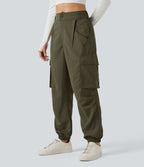 Mid Rise Casual Cargo Joggers with Pockets — Ivy Green — view 3