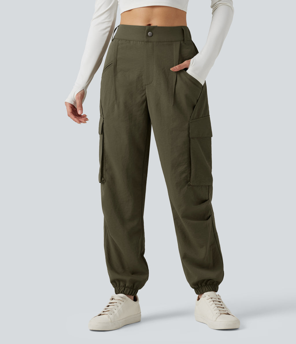 Mid Rise Casual Cargo Joggers with Pockets — Ivy Green — view 1