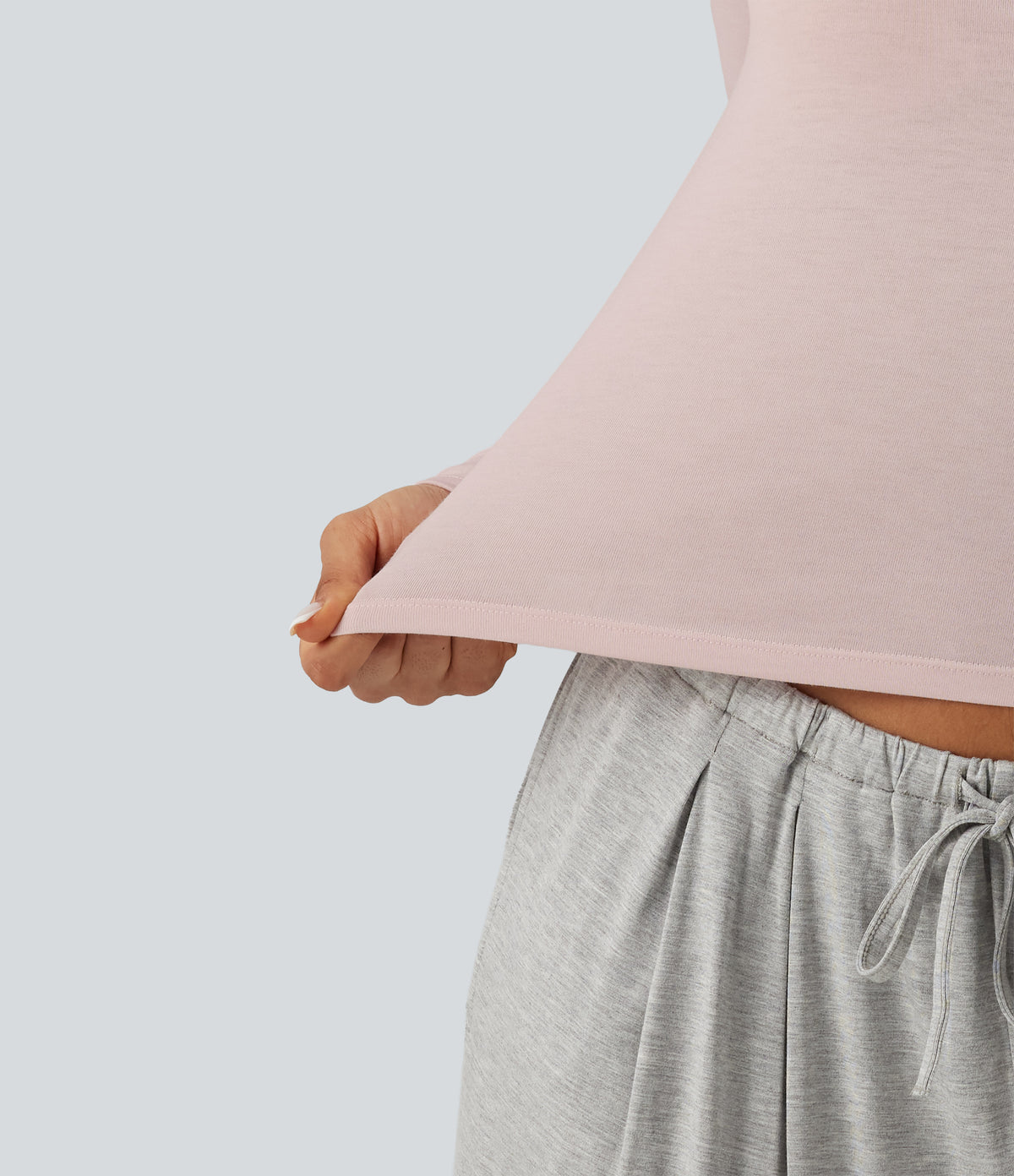 Henley Neck Long Sleeve Lounge Top — Soft Petal Heather — view 6