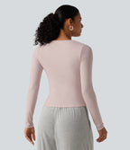 Henley Neck Long Sleeve Lounge Top — Soft Petal Heather — view 2