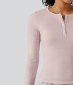 Henley Neck Long Sleeve Lounge Top — Soft Petal Heather — view 5