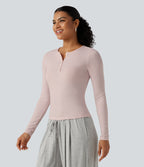 Henley Neck Long Sleeve Lounge Top — Soft Petal Heather — view 3