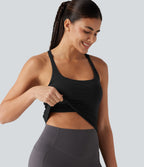 Crisscross Backless Built-in Bra Running Tank Top-Longer Length A-D Cups — Black — view 5