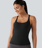 Crisscross Backless Built-in Bra Running Tank Top-Longer Length A-D Cups — Black — view 6