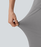 High Waisted Straight Leg Cropped Casual Trousers with Pockets — Silent Storm — view 7
