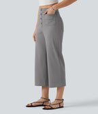 High Waisted Straight Leg Cropped Casual Trousers with Pockets — Silent Storm — view 3