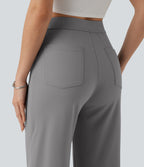 High Waisted Straight Leg Cropped Casual Trousers with Pockets — Silent Storm — view 5