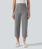 High Waisted Straight Leg Cropped Casual Trousers with Pockets — Silent Storm — view 4