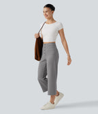 High Waisted Straight Leg Cropped Casual Trousers with Pockets — Silent Storm — view 8