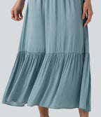 V Neck Short Sleeve Flowy Midi Casual Dress — Stone Blue — view 5
