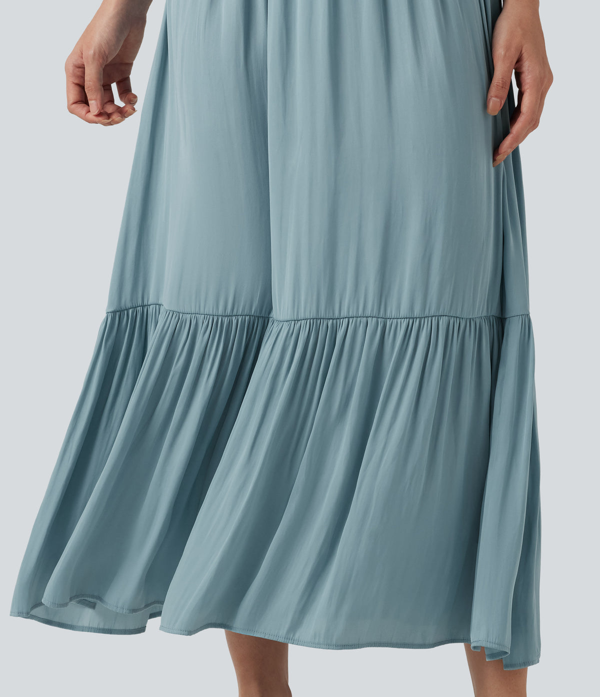 V Neck Short Sleeve Flowy Midi Casual Dress — Stone Blue — view 5