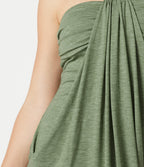 Halter Tie Back Built-in Bra Heathered Maxi Dress with Pockets — Light Green Floral Yarn — view 7