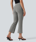 High-waisted Cropped Work Flare Trousers with Pockets — Putty Gray — view 2