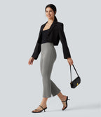 High-waisted Cropped Work Flare Trousers with Pockets — Putty Gray — view 6