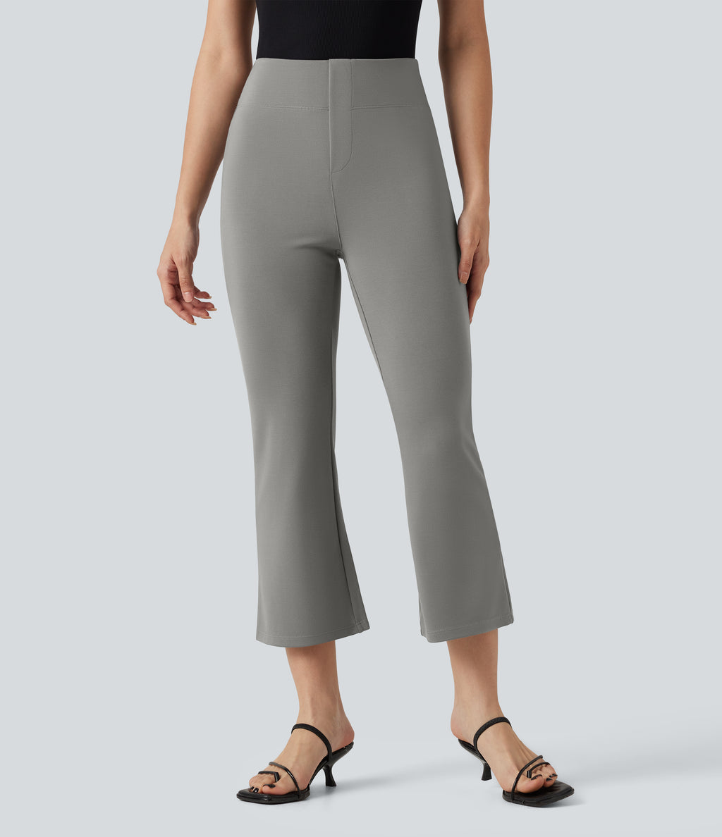 High-waisted Cropped Work Flare Trousers with Pockets — Putty Gray — view 3