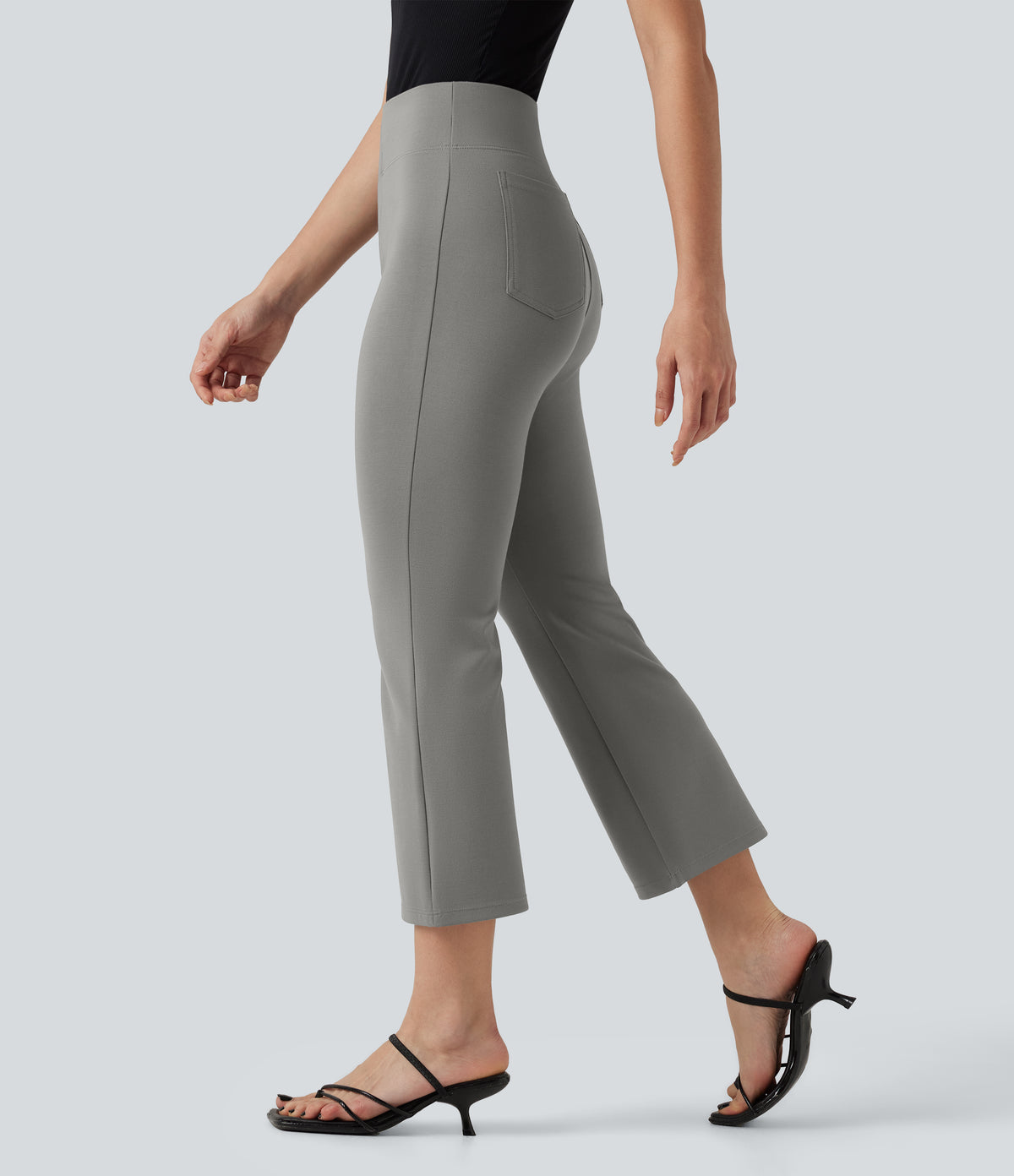High-waisted Cropped Work Flare Trousers with Pockets — Putty Gray — view 1
