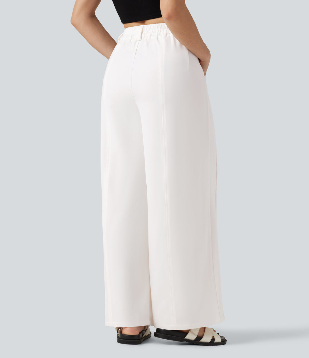 Mid Rise Work Wide-leg Trousers with Pockets — White — view 2