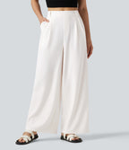 Mid Rise Work Wide-leg Trousers with Pockets — White — view 1