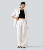 Mid Rise Work Wide-leg Trousers with Pockets — White — view 6
