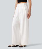 Mid Rise Work Wide-leg Trousers with Pockets — White — view 3