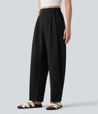 High-waisted Barrel Leg Baggy Work Trousers with Pockets — Black — view 6