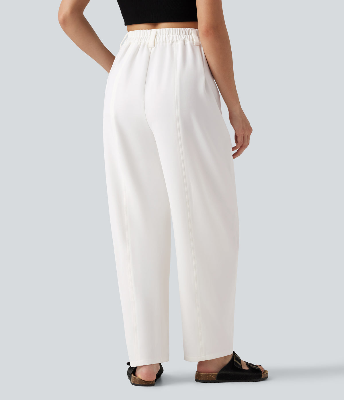 High-waisted Barrel Leg Baggy Work Trousers with Pockets — White — view 2