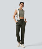 Mid Rise Drawstring Casual Joggers with Pockets — Forest Night — view 7