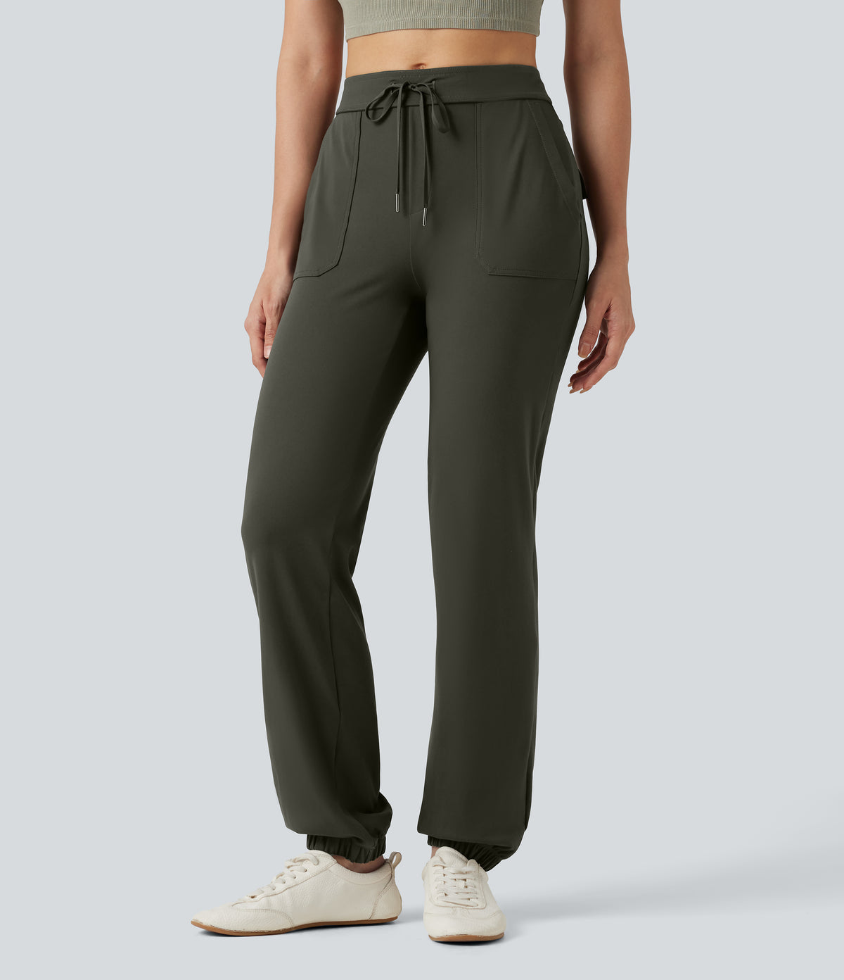 Mid Rise Drawstring Casual Joggers with Pockets — Forest Night — view 1