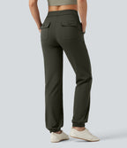 Mid Rise Drawstring Casual Joggers with Pockets — Forest Night — view 2