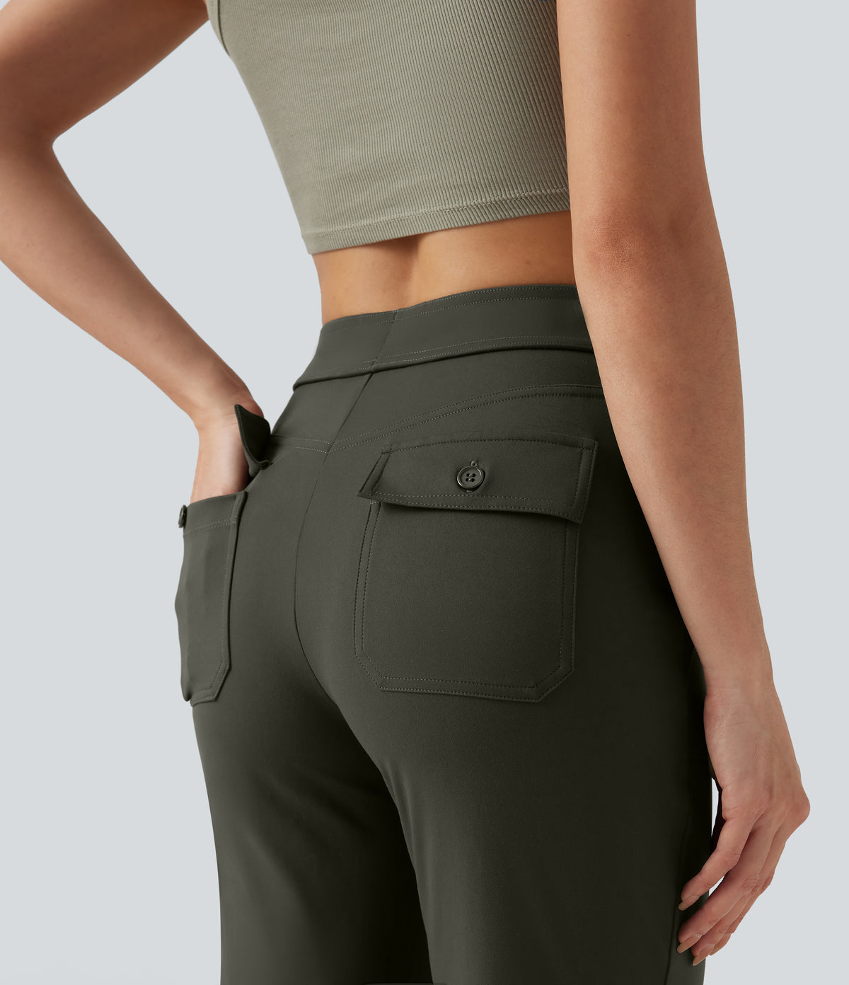 Mid Rise Drawstring Casual Joggers with Pockets — Forest Night — view 5