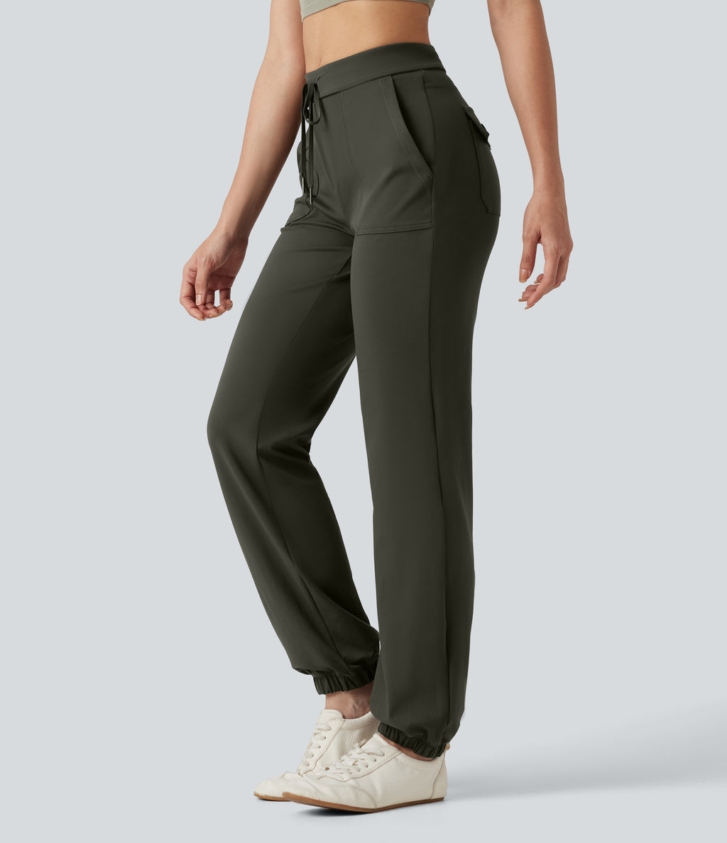 Mid Rise Drawstring Casual Joggers with Pockets — Forest Night — view 3