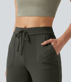 Mid Rise Drawstring Casual Joggers with Pockets — Forest Night — view 4