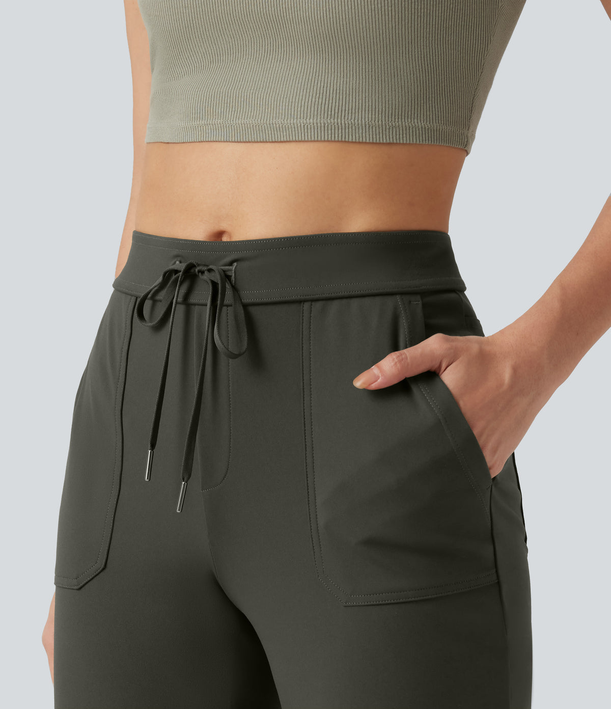 Mid Rise Drawstring Casual Joggers with Pockets — Forest Night — view 4