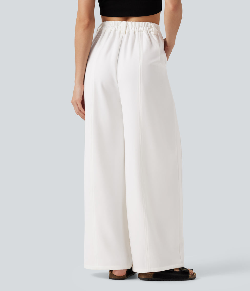 High Waisted Wide Leg Work Trousers with Pockets — White — view 2