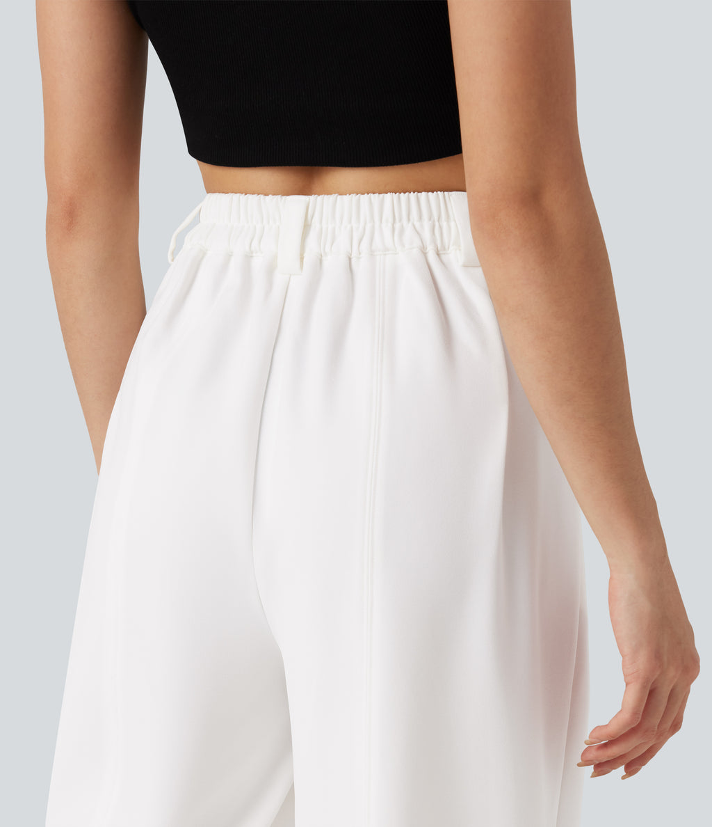 High Waisted Wide Leg Work Trousers with Pockets — White — view 5