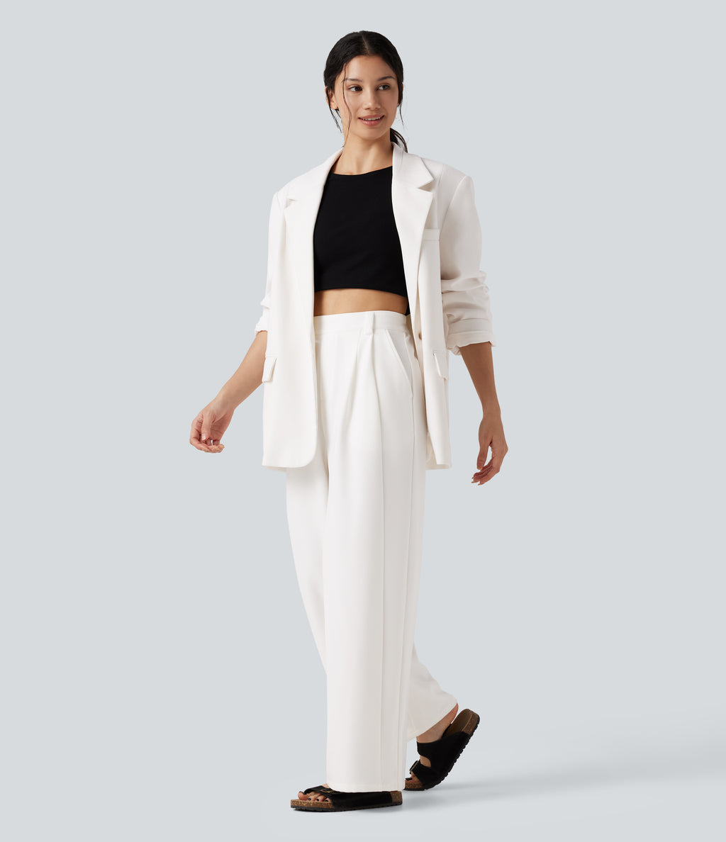 High Waisted Wide Leg Work Trousers with Pockets — White — view 6